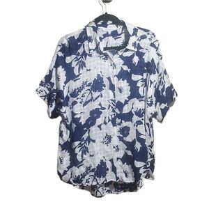 JANE AND DELANCEY - NWT Floral Navy &White Short Sleeve Blouse Medium Rayon Top